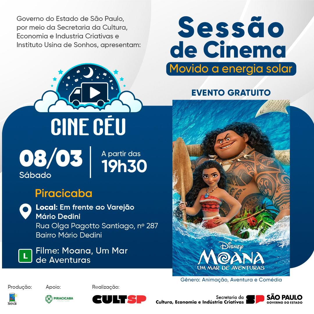 Cine Céu leva cinema gratuito a bairros de Piracicaba com a animação Moana, Um Mar de Aventuras