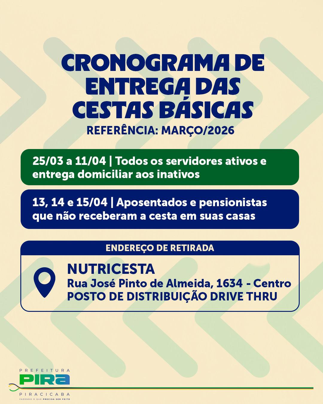Servidores municipais podem retirar cestas básicas entre 25/03 e 11/04
