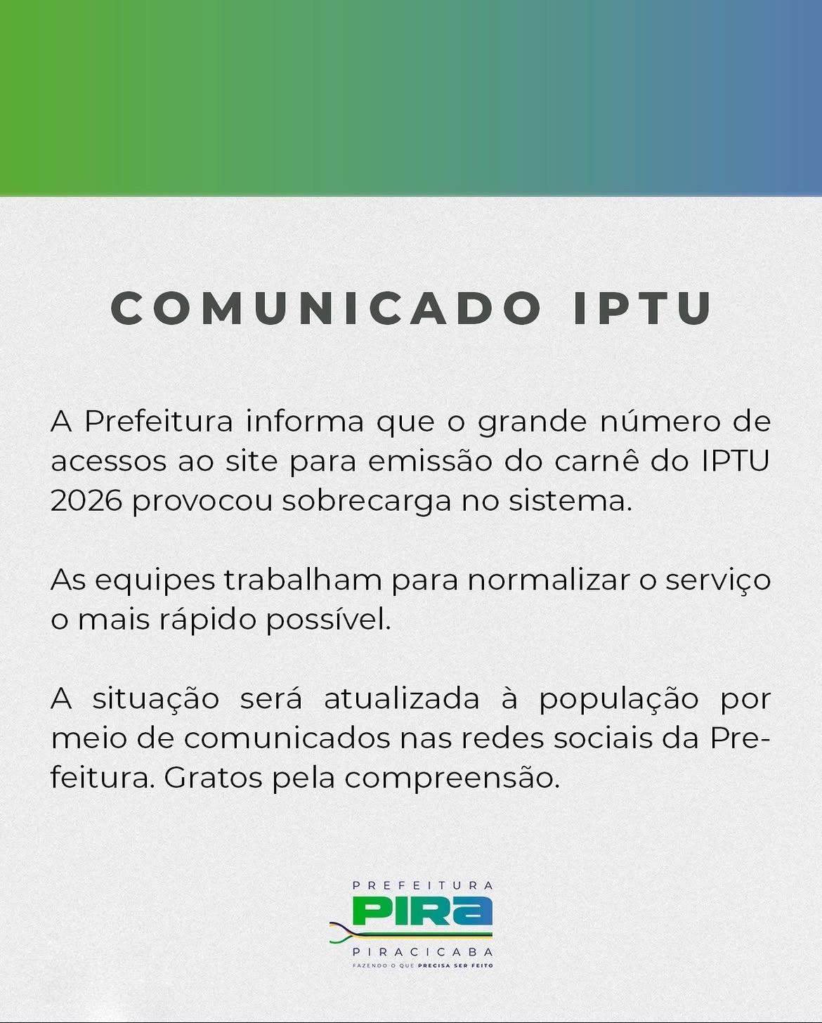 Comunicado Oficial Da Prefeitura via rede social.