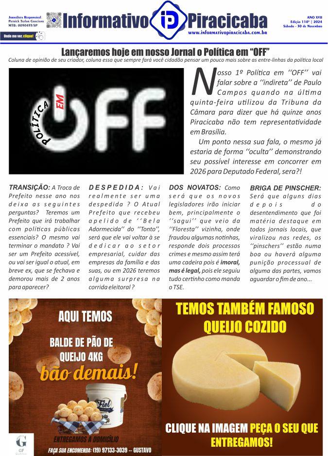 Lançaremos hoje em nosso Jornal o Política em ‘‘OFF’’