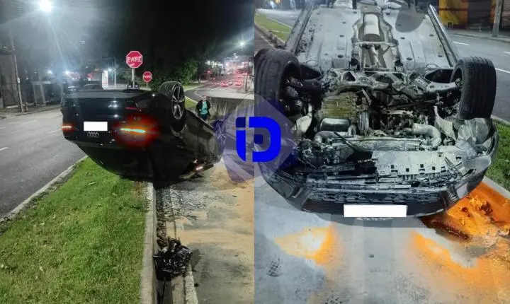 Carro capota na alça de acesso da Av. Piracicamirim